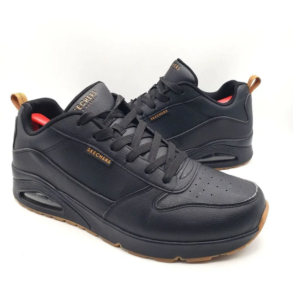 Skechers Uno Alder Black Gum Men's 12 Wide Casual Shoes Air Sneakers 183012 W